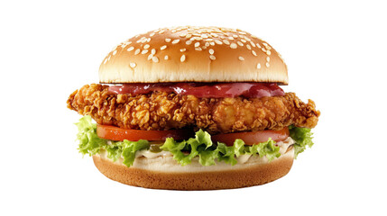 A large hamburger with a lot of meat and lettuce, isolated on a transparent background