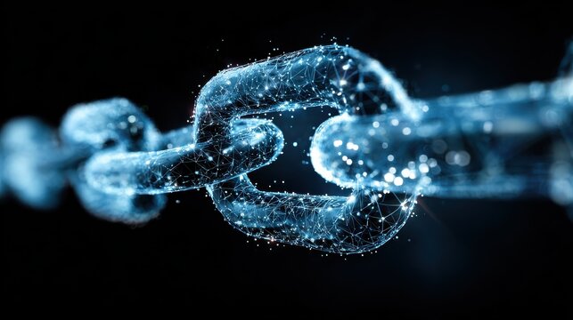 blue digital chain represents blockchain tech concept data links glow with bright particles showing secure network abstract image shows secure connection modern tech for digital data storage   - Powered by Adobe