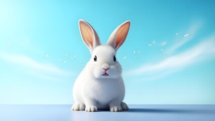 Happy easter sunday white bunny rabbit in blue sky background