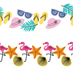 Summer Objects Vector Seamless Horizontal Borders Set