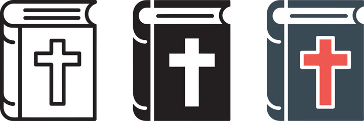 Fototapeta premium Bible book with christian cross icon vector design holy scripture symbol religious text