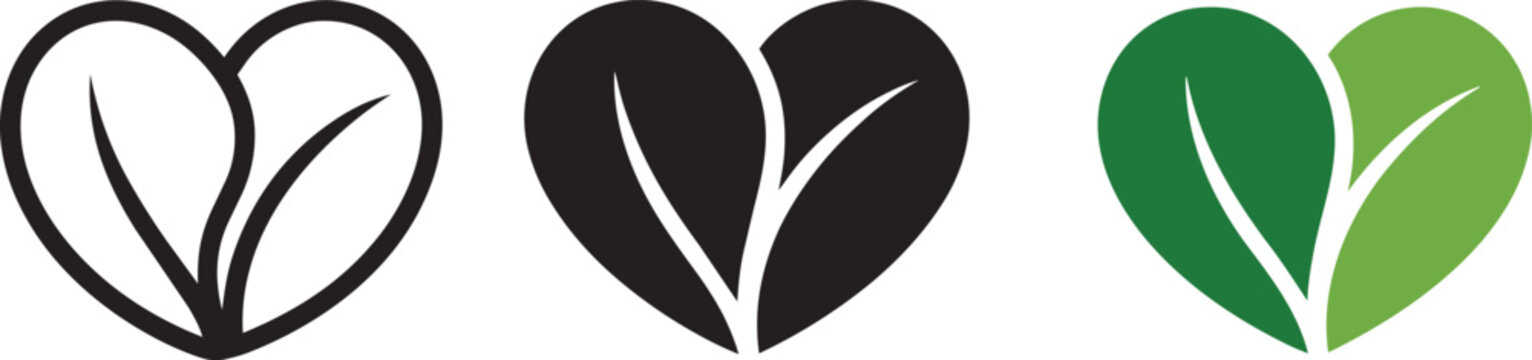 Natural heart leaf logo set for ecology sustainability healthcare environmental brand identity