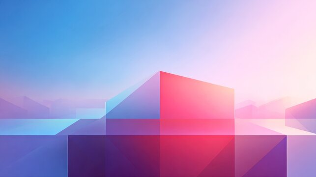 Abstract geometric background with colorful translucent cubes in soft pastel light creating calm and futuristic atmosphere with subtle gradient and parallax motion effect