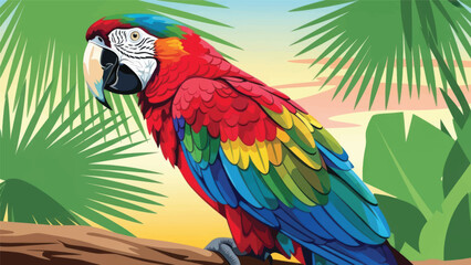 Obraz premium Vibrant Macaw Among Lush Tropical Foliage: A Colorful Parrot in a Rainforest Scene.