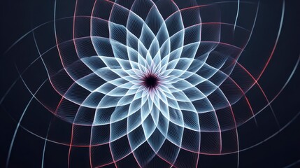 Fototapeta premium Fractal flower pattern with soft glowing lines and radial symmetry on dark background, creating mesmerizing and ultra minimal abstract design with smooth motion effect