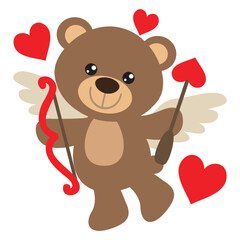 Valentine  cupid bear holding bow and arrow  vector cartoon illustration