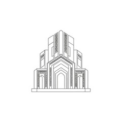 Naklejka premium Detailed Line Art Illustration of a Modern Temple Building with Intricate Architectural Features.