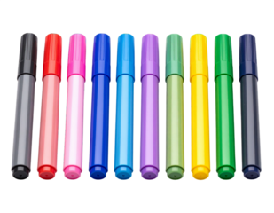 Dry erase markers set for whiteboard writing, isolated on white and transparent background, PNG