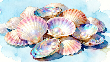 Watercolor Style Abalone Shell Still Life Illustration