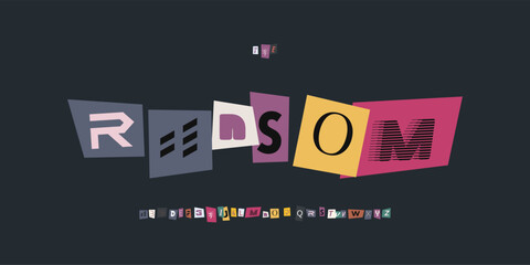 Paper Font Logo Alphabet Vector Collage Letter Set Modern Typography, Note Typographic Design for Title Text, Ransom Poster Headline, Type Symbol Logotype, Magazine Cutout Fonts. Vector Typeface