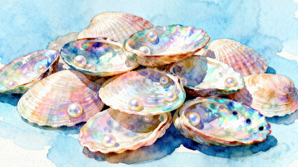 Watercolor Style Abalone Shell Still Life Illustration