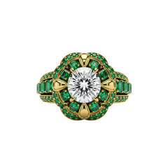 Fototapeta premium Diamond ring with emeralds and gold
