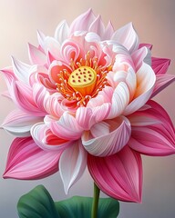 A vibrant, blooming pink lotus flower.