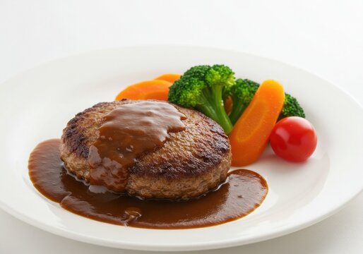 a serving of japanese hamburger steak hambagu
