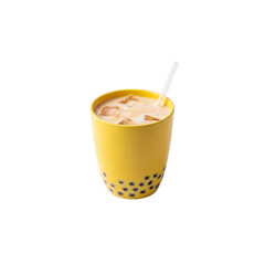 Boba tea in a yellow cup on Transparent Background