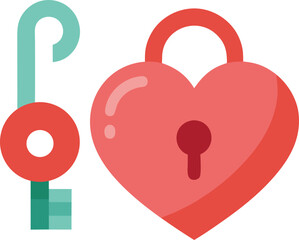 Unlocking love with a key isolated on transparent background, Vector, illustration