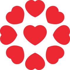 Circle of red hearts isolated on transparent background, Vector, illustration