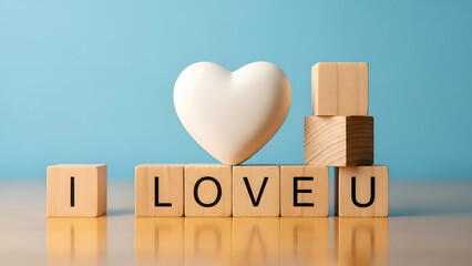 A heartwarming expression of love with wooden blocks and a white heart