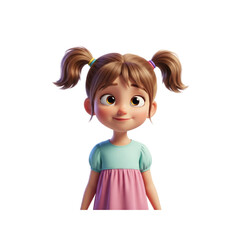 Cute cartoon girl with pigtails on Transparent Background
