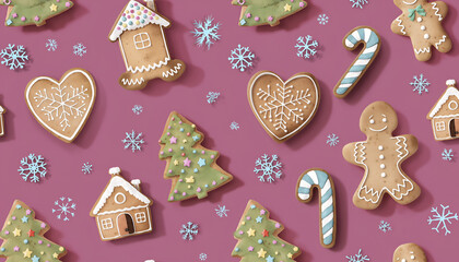 Festive Christmas Cookies and Snowflakes Pattern.