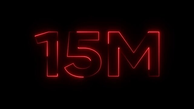 Glowing Red 15 Million Neon Sign Number 15 M Illuminated Symbol on Black Background