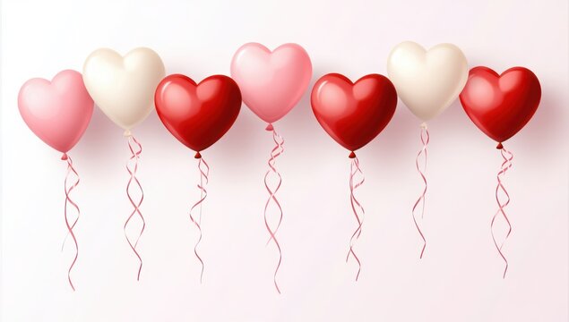 Heart-shaped balloons floating in a row