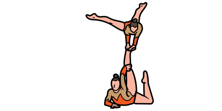 Two acrobats performing dynamic ac yoga pose together