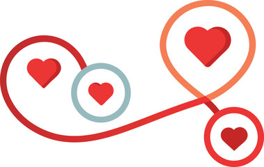 Interconnected hearts symbolizing love isolated on transparent background, Vector, illustration