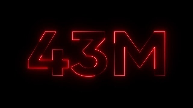 Glowing Red 43 Million Neon Sign Number 43 M Illuminated Numeric Display on Black Background for Infographics, Advertisements, and Presentations