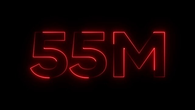 Glowing Red 55 Million Neon Sign Number Fifty Five Million Isolated on Black Background