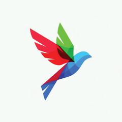Obraz premium Vibrant Geometric Hummingbird Logo in Bright Red Green Blue Tones for Design and Brand Identity.