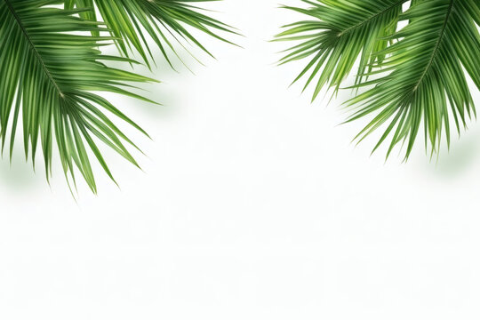 Lush Tropical Palm Leaves From Top On Pure White Background