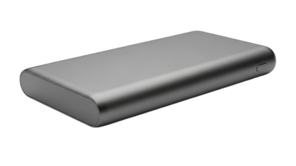 Minimal slim power bank for mobile charging, isolated on white and transparent background, PNG