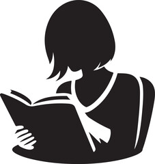 Stylized black and white silhouette of a person engrossed in reading a book, symbolizing learning, education, and knowledge.