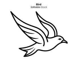 Obraz premium A simple black and white line drawing depicts a bird in flight wings spread and soaring