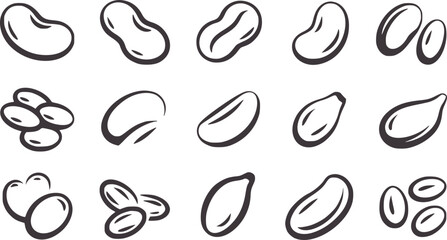 Fototapeta premium Collection of black and kidney bean and seed outline editable monochrome