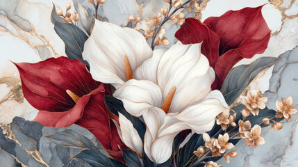 elegant white and burgundy calla lilies with gold accents