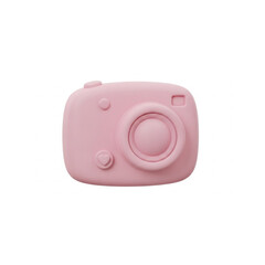 Naklejka premium Cute Pink Toy Camera with Soft Rounded Edges for Childhood Photography or Simple Gadget Icons 3D Illustration