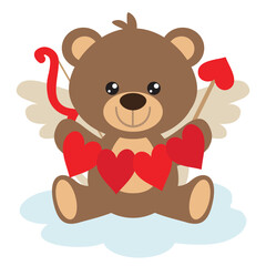 Valentine  cupid bear holding bow and arrow  vector cartoon illustration
