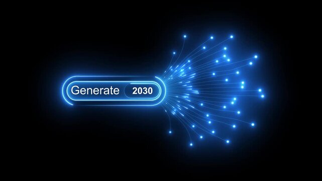 Searching 2030 trends on virtual screen. cybersecurity, e-commerce, Loading bar transitioning from 2029 to 2030 with sparkles. Motion graphics of generate 2030 concept.