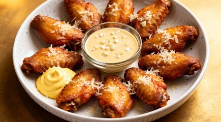 Delicious chicken wings with parmesan mayo and garlic dipping