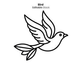 Fototapeta premium A simple black and white line drawing of a bird in flight editable vector graphic