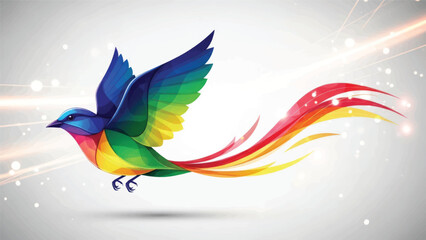 Obraz premium Vibrant Rainbow Hummingbird in Flight with Colorful Trail.