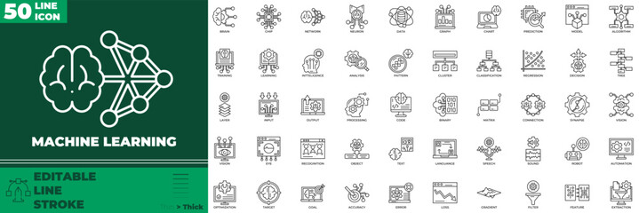 Machine Learning Line Editable Icons set