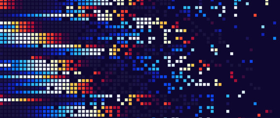 Glitch Pixels Screen. Abstract Cyberpunk Purple Glitched Background. Abstract Noise Effect, Error Video Damage, Stylized Data Corrupted Lines. Vector illustration.  © ec0de