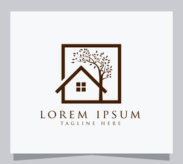 Minimalist House and Tree Logo for Real Estate and Nature