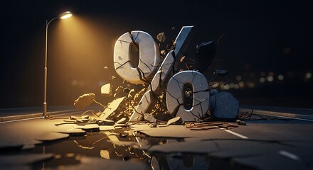 Cracked Percentage Sign on Street at Night