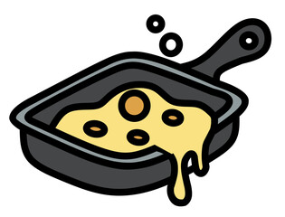 Cartoon Frying Pan with Melted Cheese