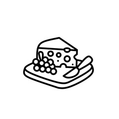 Cheese Board with Grapes and Knife Line Art Illustration