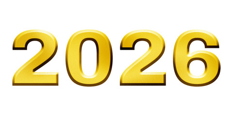 2026 happy new year golden typography text isolated on white background for holiday celebration